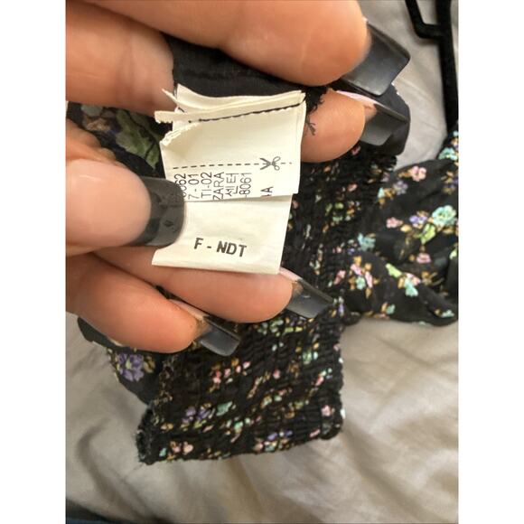 Zara Crop Black Sheer Floral Blouse Y2K Long Sleeve high mock neck keyhole sz S - Picture 12 of 15